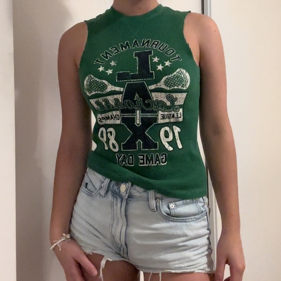 green raw hem LAX lacrosse graphic tank - Picture 1 of 2
